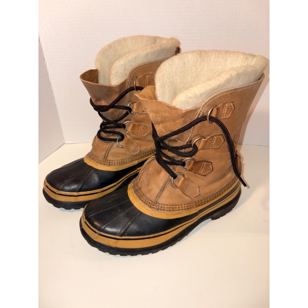 Sorel Caribou Waterproof Winter Snow Boots Men Tan Leather Wool Lined Size‎ 8